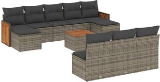 vidaXL Set De Sof&aacute;s De Jard&iacute;n 11 Pzas Y Cojines Rat&aacute;n Sint&eacute;tico Gris Vidaxl