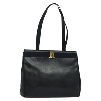 Ferragamo Vintage Vara Bow Tote Lizard Embossed Leather Leather Tote Bag Bag (Pre-Owned)
