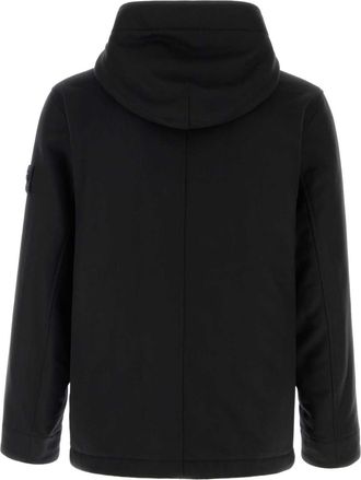 Stone Island Mens Black Wool Blend Jacket Blue Giubbini