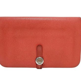 Herm&egrave;s Dogon Orange Taurillon Clemence Leather Long Wallet (Bi-Fold) (Pre-Owned)