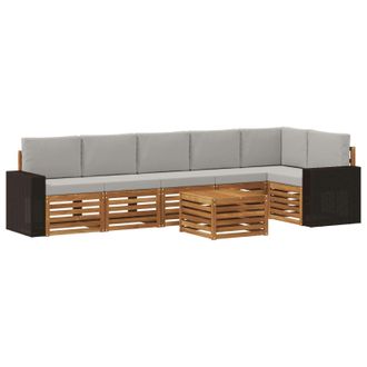 vidaXL Conjunto De Sof&aacute; Seccional Con Coj&iacute;n 7 Pcs Natural Y Gris Claro Vidaxl