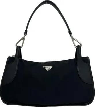 Prada Black Nylon Leather Shoulder Bag Tote Bag (Pre-Owned)
