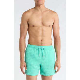 Chubbies The Soft Lagoons 5.5-Inch Grid Textured Swim Trunks in Teal Solid at Nordstrom, Size Xx-Large