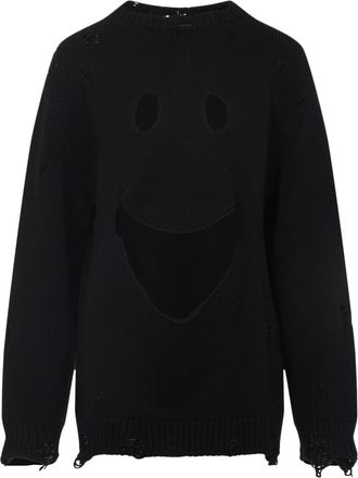 Moschino Black Virgin Wool Smile Cropped Sweater-Donna