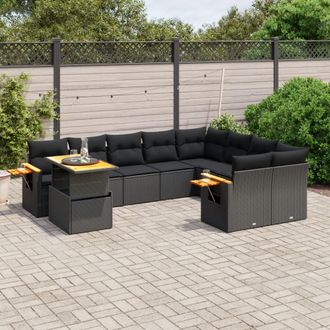 vidaXL Vidaxl - Set De Sof&aacute;s De Jard&iacute;n 10 Pzas Cojines Rat&aacute;n Sint&eacute;tico Negro