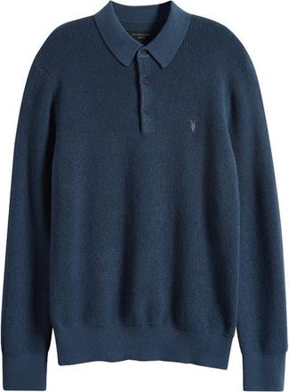 AllSaints Waffle Knit Polo in Teal Blue at Nordstrom, Size Xx-Large