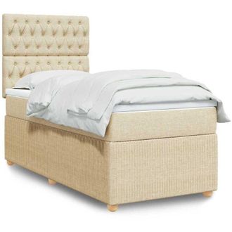vidaXL Cama Box Spring Con Colch&oacute;n Tela Color Crema 90x200 Cm