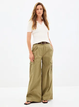 Lauren Ralph Lauren Womens Loose khaki cargo pant Fit: Wide leg, high rise