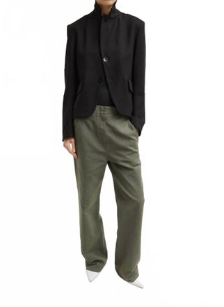 Tibi Distressed Garment Dyed Cotton Dobby Barry Jean In Ash Green