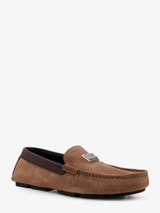 Dolce & Gabbana Mens Suede Loafer With Leather Inserts Brown Loafers