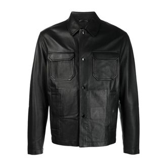 Emporio Armani Leather Jackets, male, Black, Size: M Logo-patch Leather Jacket