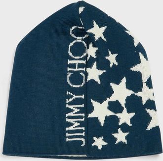 Jimmy Choo London Womens Jimmy Choo Star Print Beanie Blue - Navy - Size: O/S
