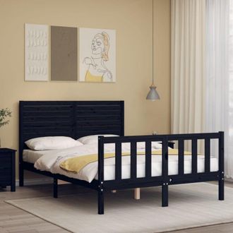 vidaXL Estructura Cama De Matrimonio Con Cabecero Madera Maciza Negro Vidaxl