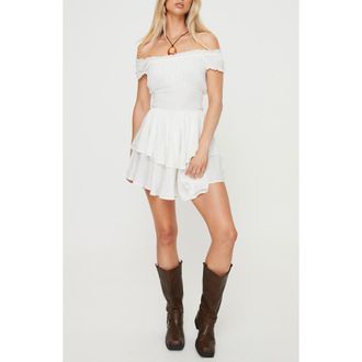 Princess Polly The Love Galore Off The Shoulder Romper in White at Nordstrom, Size 10