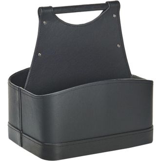 Beliani Beliani - Handmade Storage Basket with Handles Magazine Rack Two Compartments Faux Leather Graphite Grey Uruk