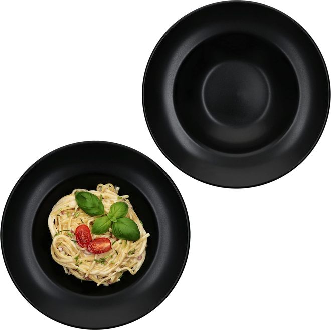 MamboCat 2er Set Pastateller Nero I matt schwarz I 400 ml I Ø 27cm I Schwarze Nudel Teller I Essteller tief I Steingut I Geschirr zum Anrichten von Pasta I Alt ab