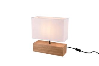 Trio Leuchten Woody Lampada Da Tavolo Grande Base Legno Naturale E Paralume Bianco L. 30 Cm X H. 30cm 1 Luce Attacco E27