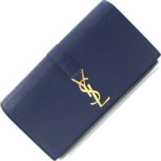Saint Laurent Navy Leather Long Wallet (Bi-Fold) (Pre-Owned)