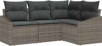 vidaXL Sofa Set with Cushion 4 pcs Grey Poly Rattan vidaXL