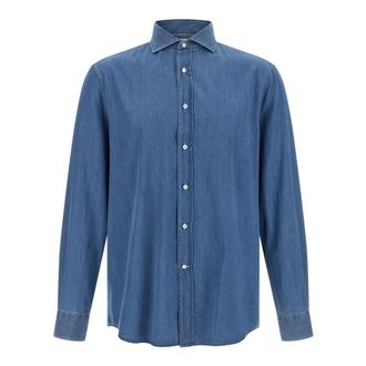 Brunello Cucinelli Denim Shirt - Heren - Overhemden - Blauw - Maat: XL Denim
