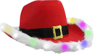 Generic Red Christmas Cowboy Hats With White Fur Trim Christmas Hat Santa Style Felt Western Hats For Xmas Events Cowboy Hat Holiday Party Costume Dress-Up