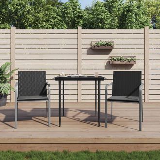 vidaXL Vidaxl - Sillas Jard&iacute;n Y Cojines 2 Uds Rat&aacute;n Sint&eacute;tico Negro 56x59x84 Cm