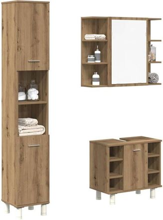 vidaXL Vidaxl - Set Mobili da Bagno 3 pz Rovere Artigianale Legno Multistrato