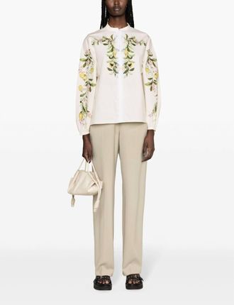 Giambattista Valli Printed Poplin Ivy And Lemon Top In Ivory