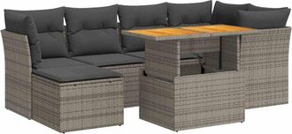 vidaXL Set De Sof&aacute;s De Jard&iacute;n 7 Pzas Con Cojines Rat&aacute;n Sint&eacute;tico Gris Vidaxl