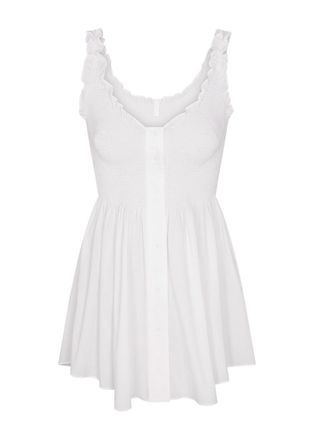 SKIMS Smocked Poplin Mini Dress - White - M (UK12-14)