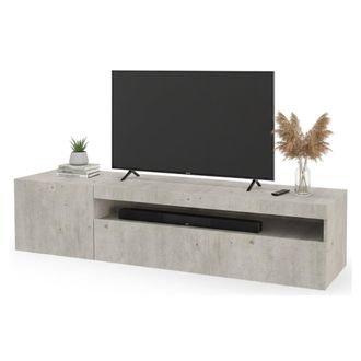 Dmora Dmora - Mueble De Televisi&oacute;n Dmangoni, Aparador Bajo Para Sal&oacute;n Con 2 Puertas, Base Soporte Tv, 100% Made In Italy, Cm 150x40h37, Cemento