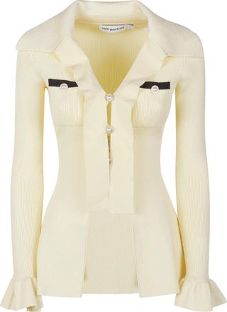 Self Portrait Viscose Knit Tie Top - Dames - Vesten - Geel - L - Truien & Vesten