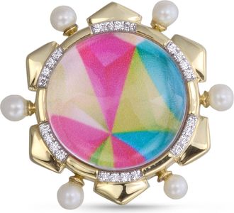 LuvMyJewelry Unicorn Popcorn Design Diamond Pearl Yellow Gold Plated Silver Mosaic Ring