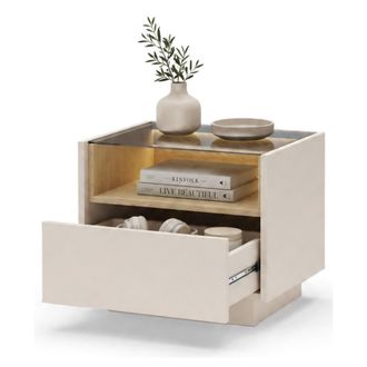 Dmora Comodino Veirra, Un Caj&oacute;n, 2 Estantes, Apertura Push-pull, 53x40x43h Cm Beige