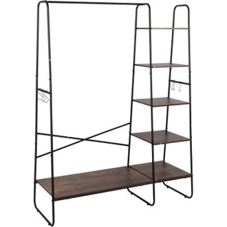 Relaxdays Relaxdays coat rack, 6 shelves, 6 hooks, clothes rail, HxWxD 160 x 120 x 45 cm, brown/black