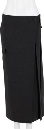 P.A.R.O.S.H. Dark Brown Wrap Pleated Virgin Wool Midi Skirt