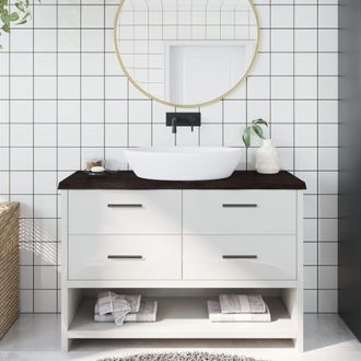 Berkfield Home Bathroom Countertop Dark Brown 120x50x(2-4) cm Treated Solid Wood in Grey