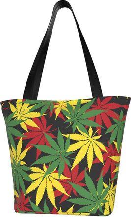AOOEDM Rasta Colors Weeds Tote Bag Women Capacity Shoulder Grocery Shopping Bags
