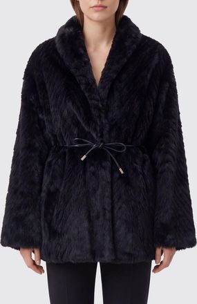 Forte_Forte Short Faux Fur Jacket with Waist Tie Belt