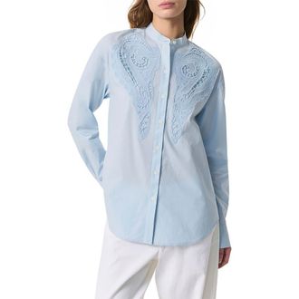 Rag & Bone Ainsley Lace Appliqu&eacute; Cotton Button-Up Shirt in Light Blue at Nordstrom Rack, Size X-Large
