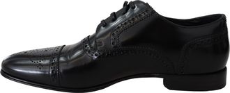 Dolce & Gabbana Black Leather Men Derby Formal Loafers Shoes