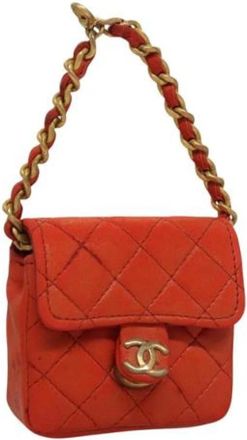 Chanel Pre-owned Leren Sleutelhanger - Dames - Vintage Mini Tas - Oranje - ONE Size - Leer - Vintage