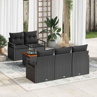 vidaXL Vidaxl - Conjunto De Sof&aacute; De Jard&iacute;n Con Coj&iacute;n 6 Pcs Negro Polirat&aacute;n