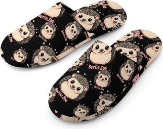Generic Berlin Zoo And Hedgehog Flannel Mens Slip-on Slippers Winter Warm House Shoes with Rubber Sole for Home Hotel