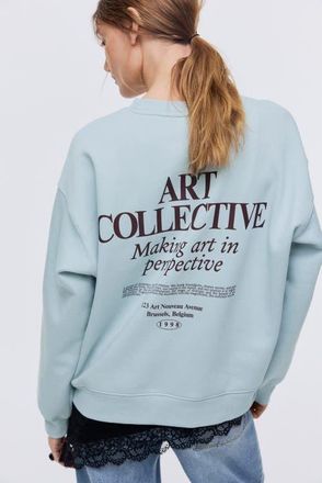 H&M Text-motif Sweatshirt in Light Turquoise/art Collective at Nordstrom, Size X-Large