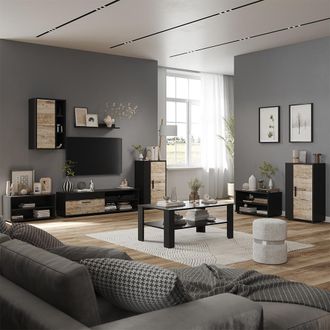 Vicco Conjunto De Sal&oacute;n Berno, Negro/roble Arena, Juego De 6 Piezas, Vicco