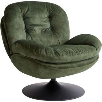 Beliani Sill&oacute;n Giratorio De Terciopelo Con Asiento Acolchado Base Simple Estilo Vintage Verde Oscuro Nolvik