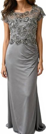 Isabelle Allard Paris Short-Sleeved Sheer Embellished Sequined Evening Dress In Gray/ Silver
