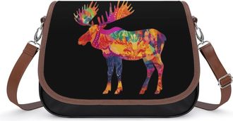Generic Colorful Canadian Moose Small Womens Crossbody Bags Shoulder Handbag with Adjustable Strap for Travel