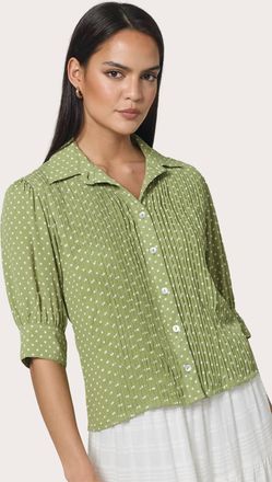Lusana Devon Button Placket Blouse In Green